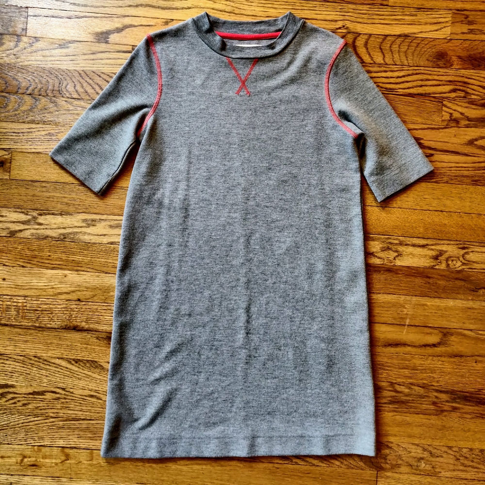 Gray Short Sleeve Mini Dress with Pink Stitching